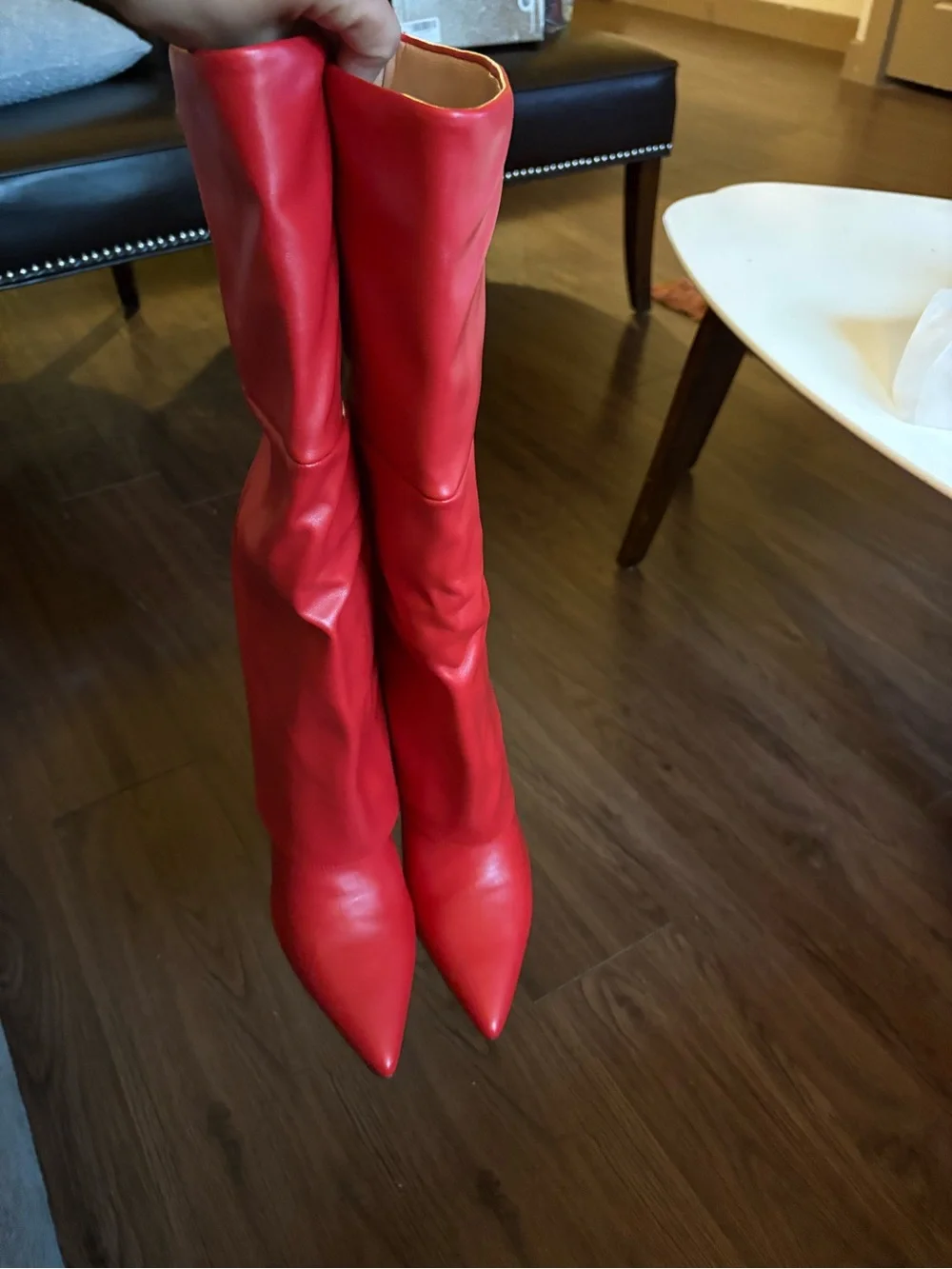 VOMIRA Womens Knee High Boots Stiletto Pointed Toe High Heels Fold Over
